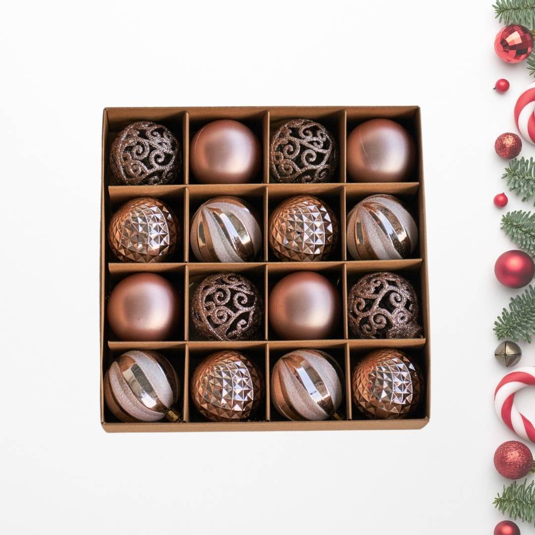 16pcs Set Rose Gold Christmas Hanging Baubles Ornament (D39)