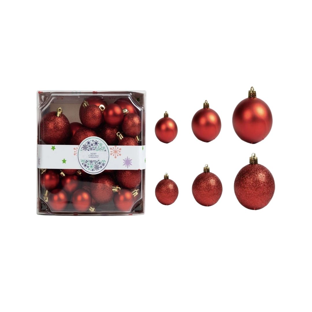 28pcs Set Red Christmas Hanging Baubles Ornament