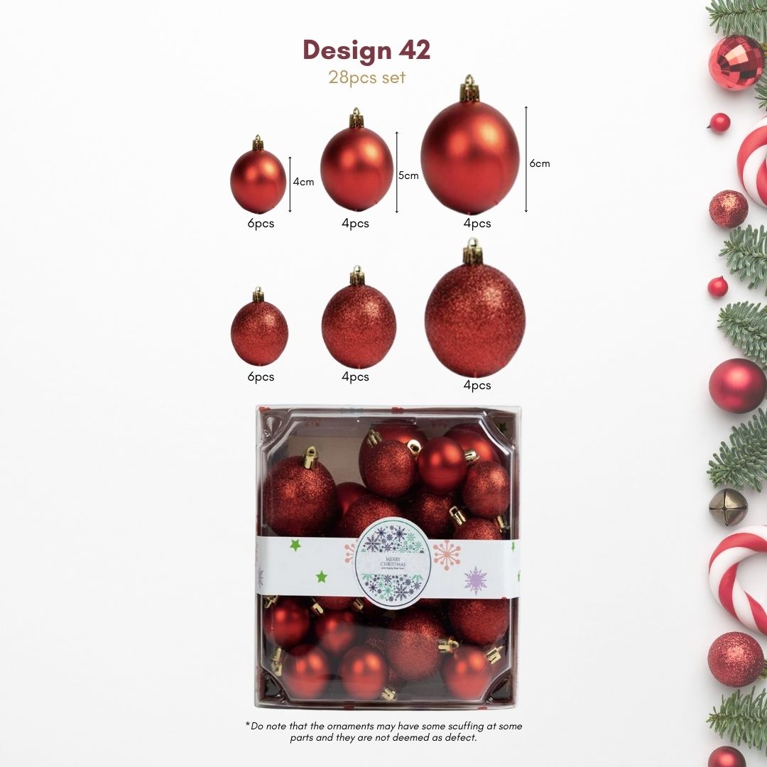 28pcs Set Red Christmas Hanging Baubles Ornament