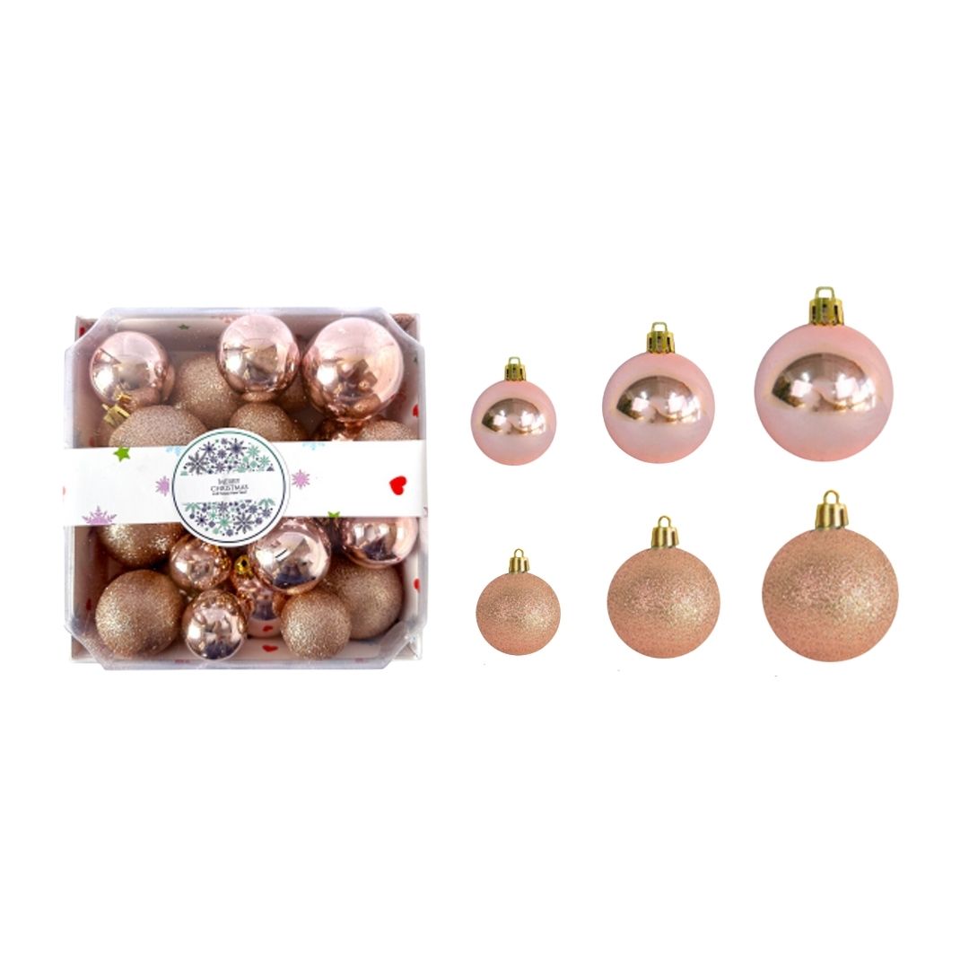 28pcs Set Rose Gold Christmas Hanging Baubles Ornament