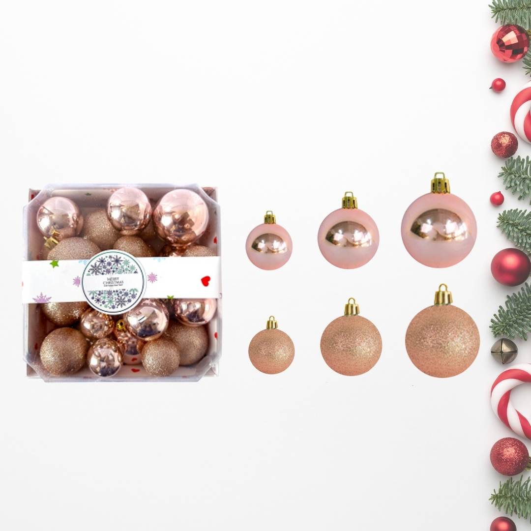 28pcs Set Rose Gold Christmas Hanging Baubles Ornament (D43)-Speckled Space