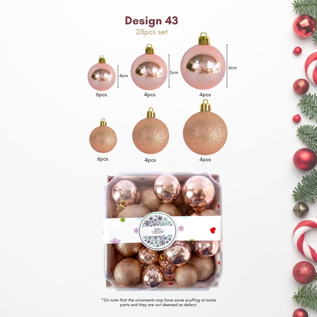 28pcs Set Rose Gold Christmas Hanging Baubles Ornament