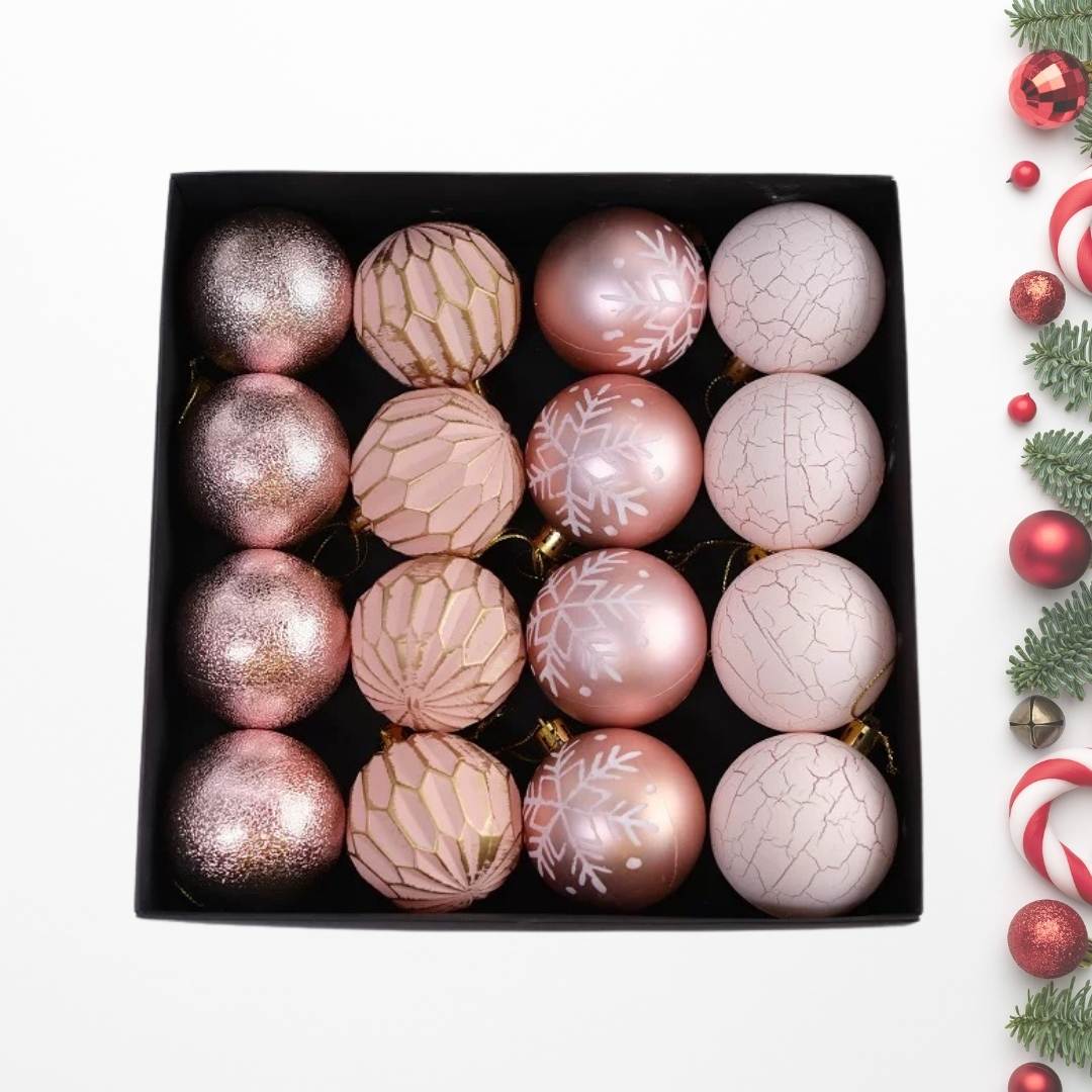 24pcs Set Pastel Pink Christmas Hanging Baubles Ornament (D61)