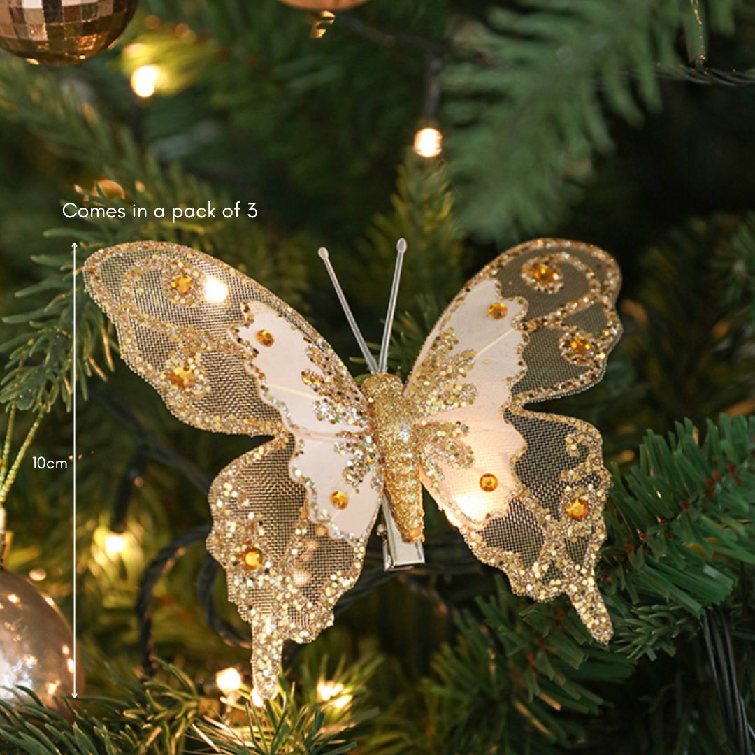 Gold Butterfly Pin Christmas Ornament