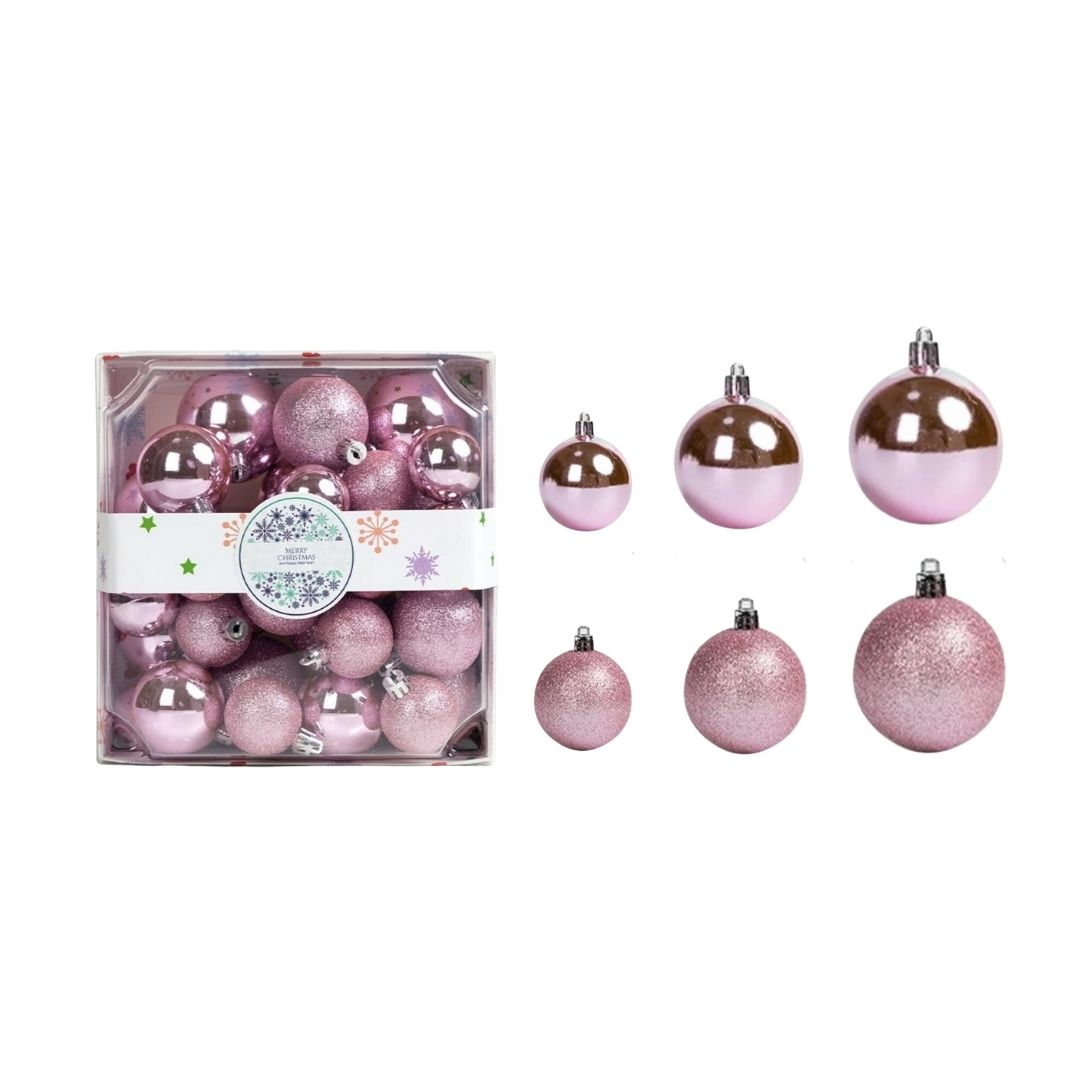 28pcs Set Pink Christmas Hanging Baubles Ornament