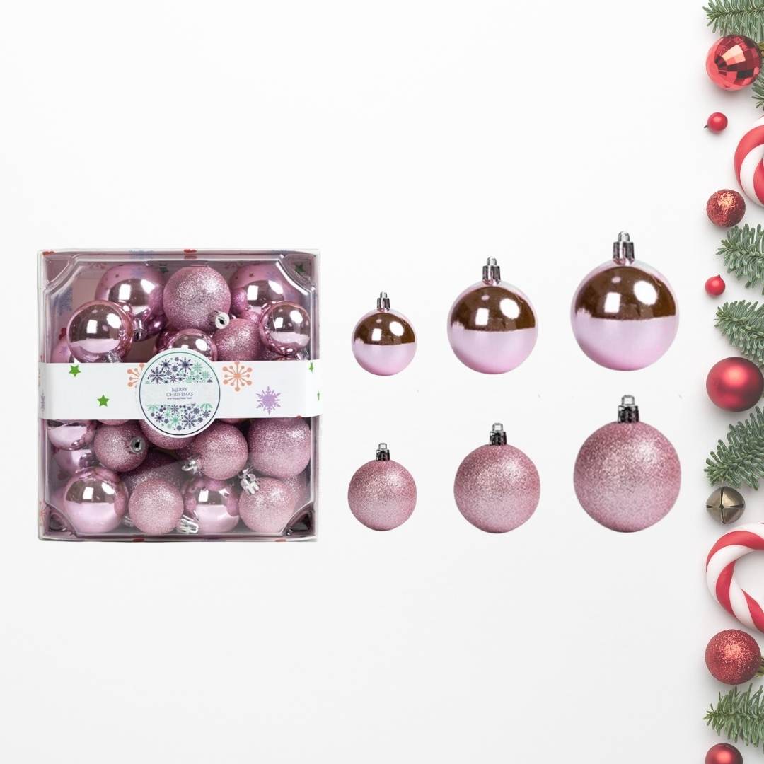 28pcs Set Pink Christmas Hanging Baubles Ornament (D44)