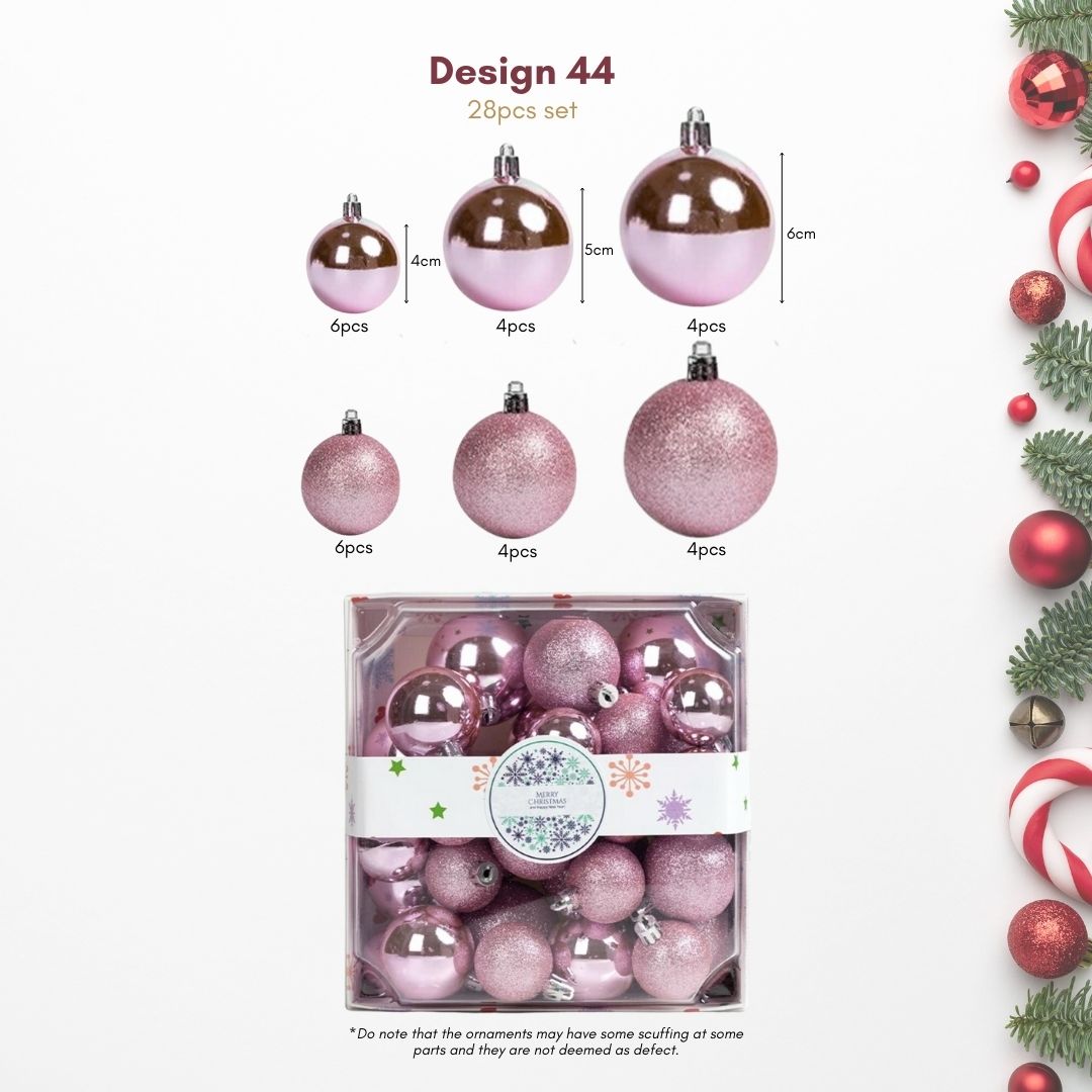 28pcs Set Pink Christmas Hanging Baubles Ornament