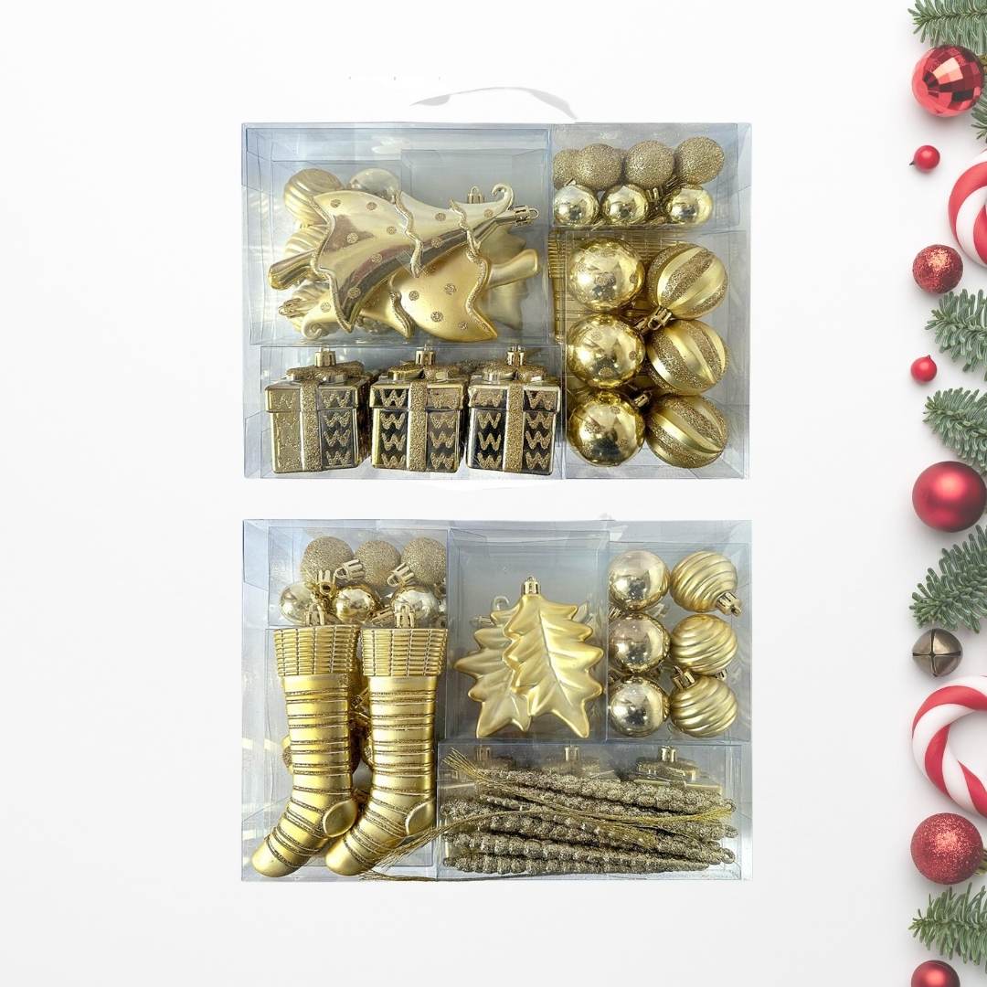 38pcs Set Gold Christmas Hanging Baubles Ornament (D45)