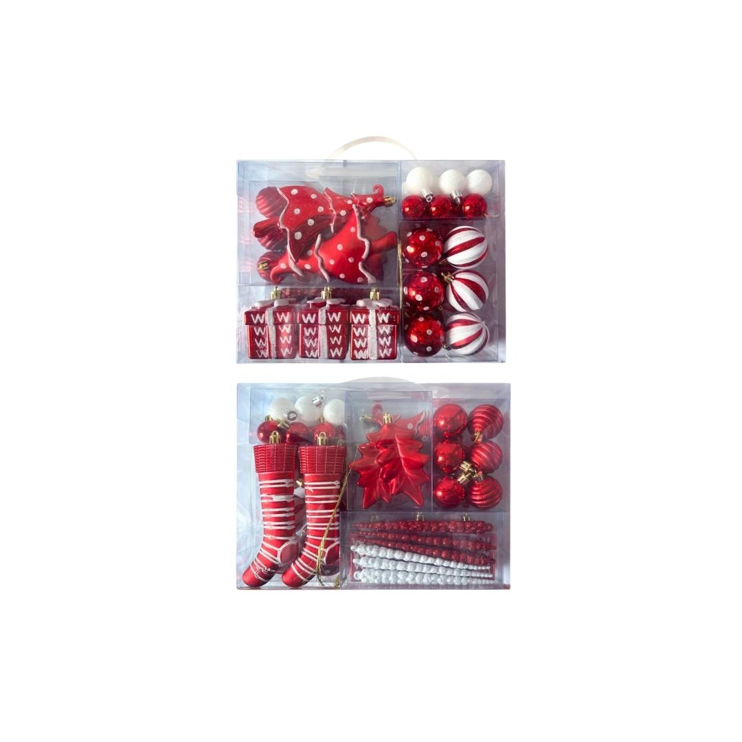 38pcs Set Red White Christmas Hanging Baubles Ornament