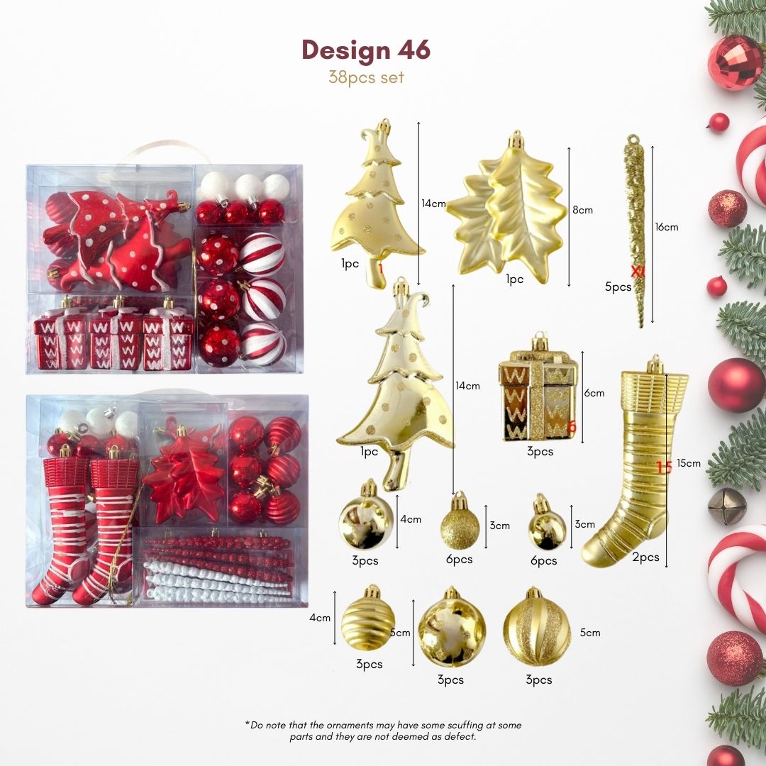 38pcs Set Red White Christmas Hanging Baubles Ornament