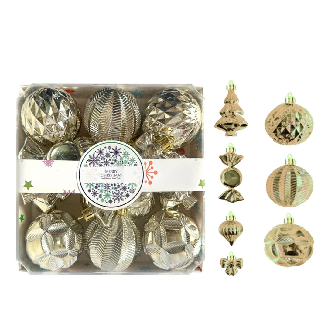 18pcs Set Gold Christmas Hanging Baubles Ornament