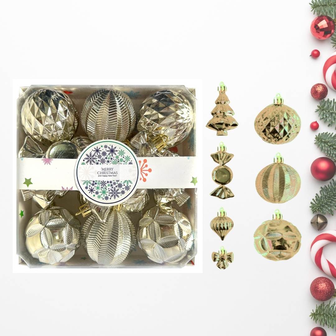 18pcs Set Gold Christmas Hanging Baubles Ornament (D48)