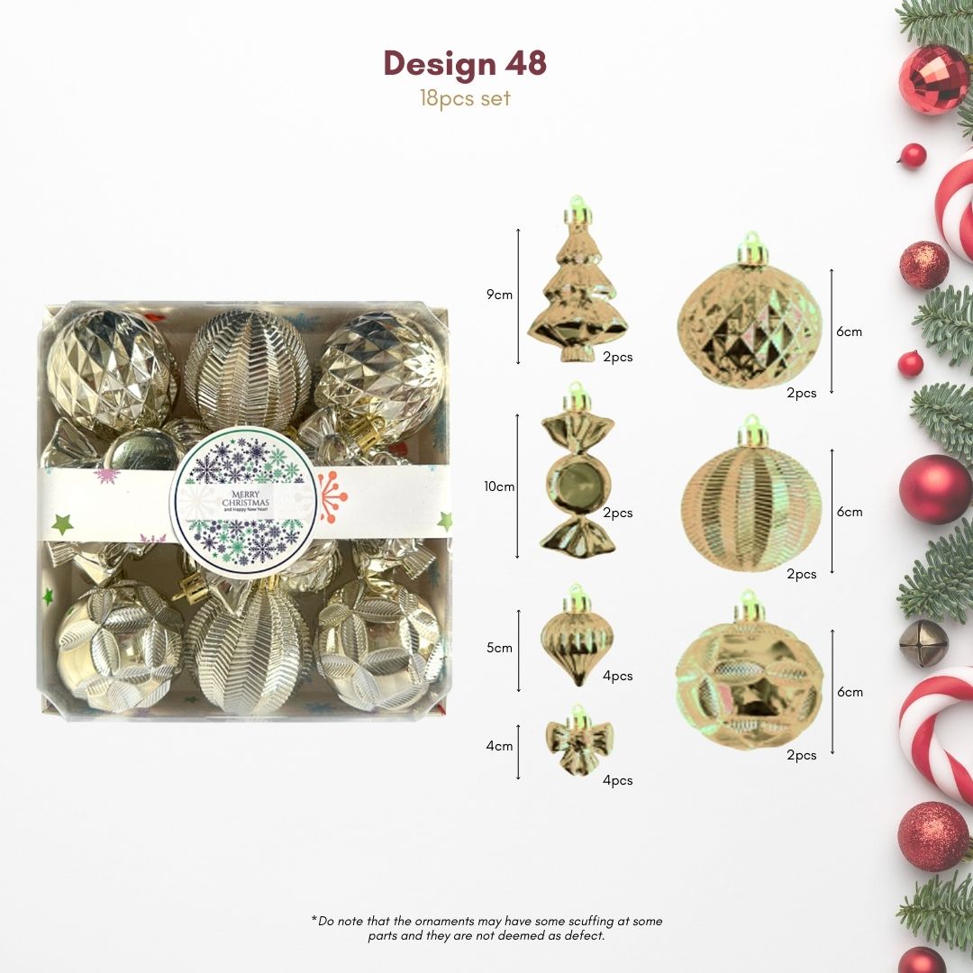 18pcs Set Gold Christmas Hanging Baubles Ornament