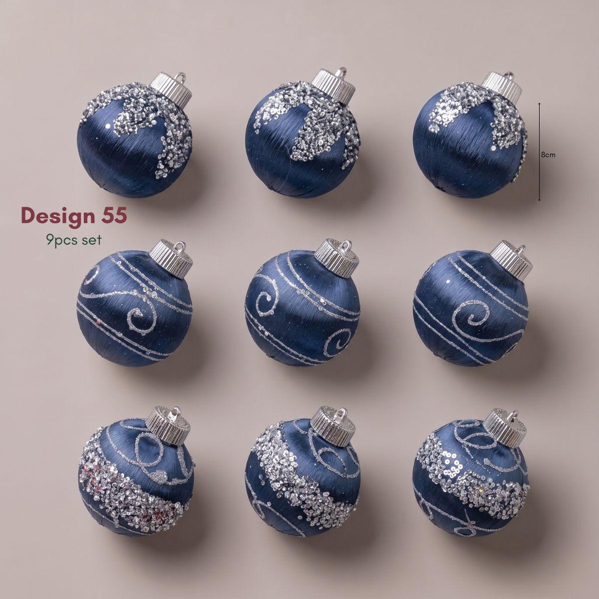 Blue Satin Pearl Accents 8cm 18pcs Christmas Baubles for Real & Artificial Christmas Tree in Singapore
