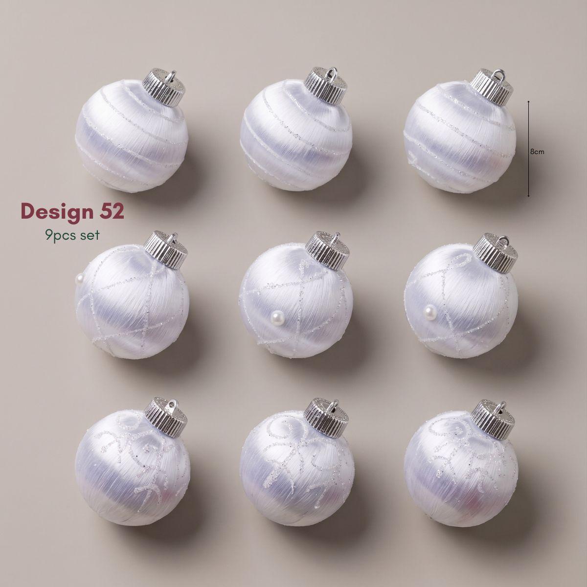 White Satin Pearl Accents 8cm 18pcs Christmas Baubles for Real & Artificial Christmas Tree in Singapore
