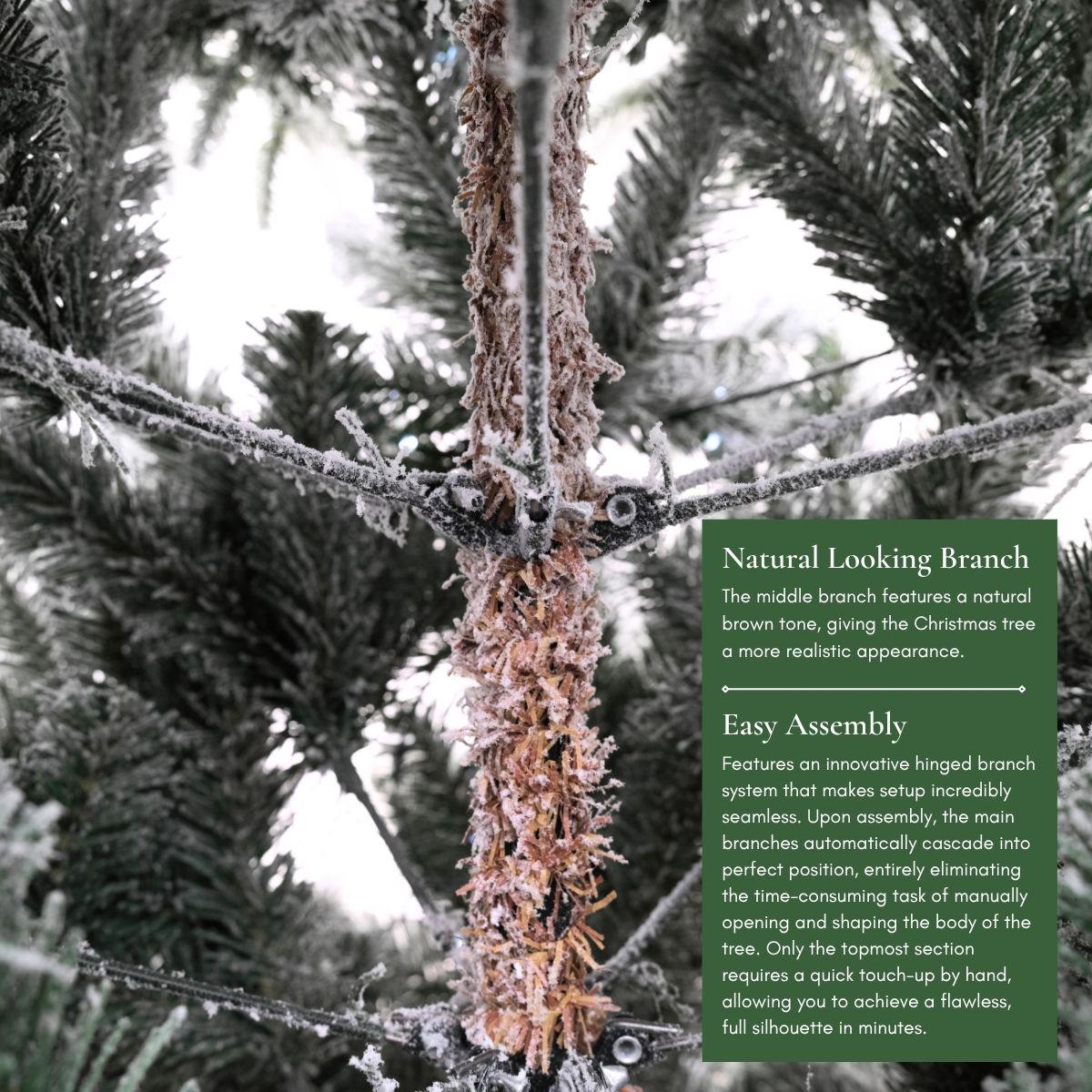 Close-up of the easy-assemble hinges on a Christmas tree in Singapore, demonstrating the realistic trunk.