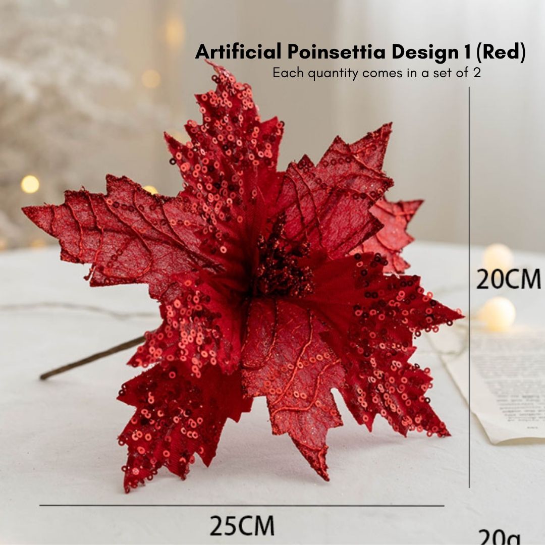 Xmas Artificial Poinsettia Flowers Design 1