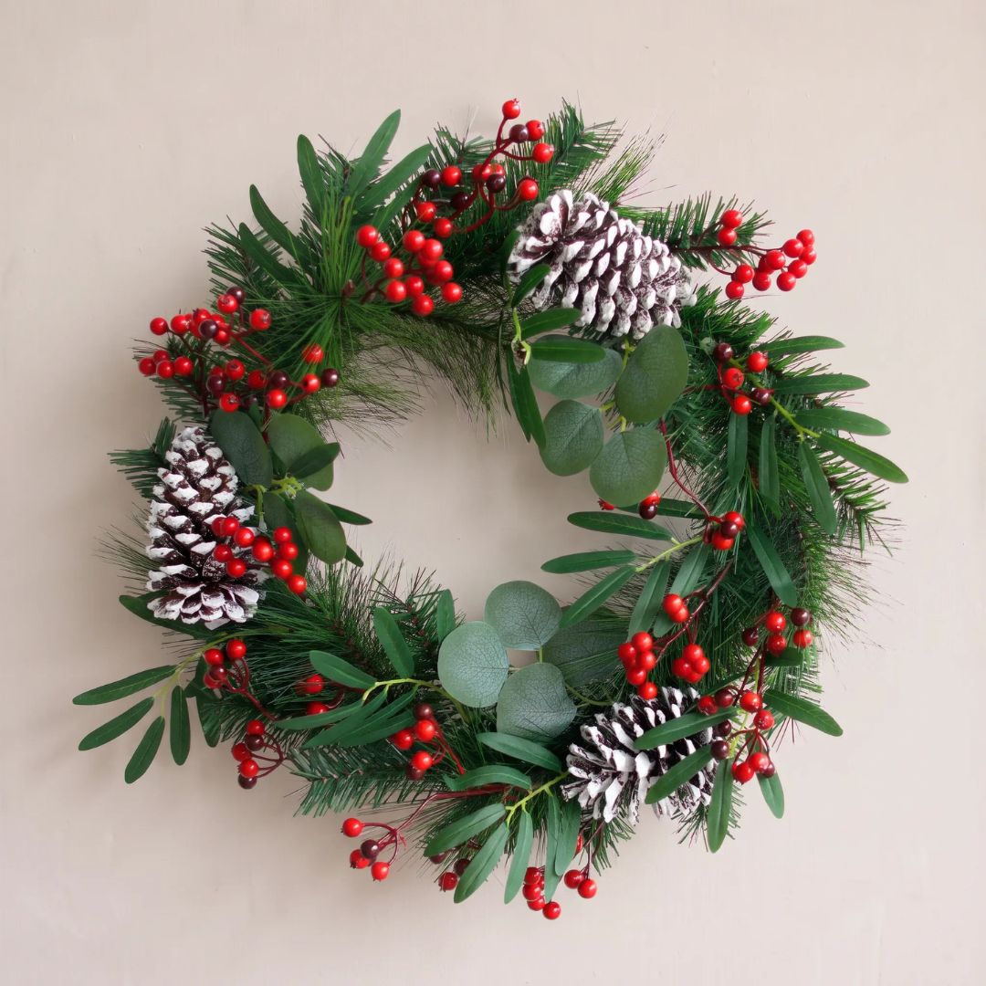 Premium 50cm Minimalist Christmas Wreath - Lush Artificial Evergreen Foliage for Front Doors and Modern Japandi Interiors in Singapore - Speckled Space