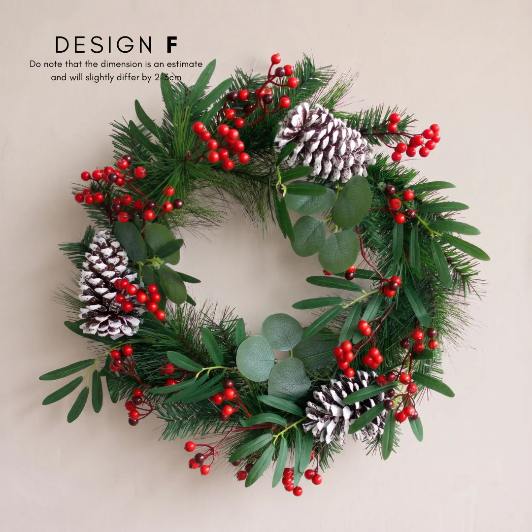 Premium 50cm Minimalist Christmas Wreath - Lush Artificial Evergreen Foliage for Front Doors and Modern Japandi Interiors in Singapore - Speckled Space