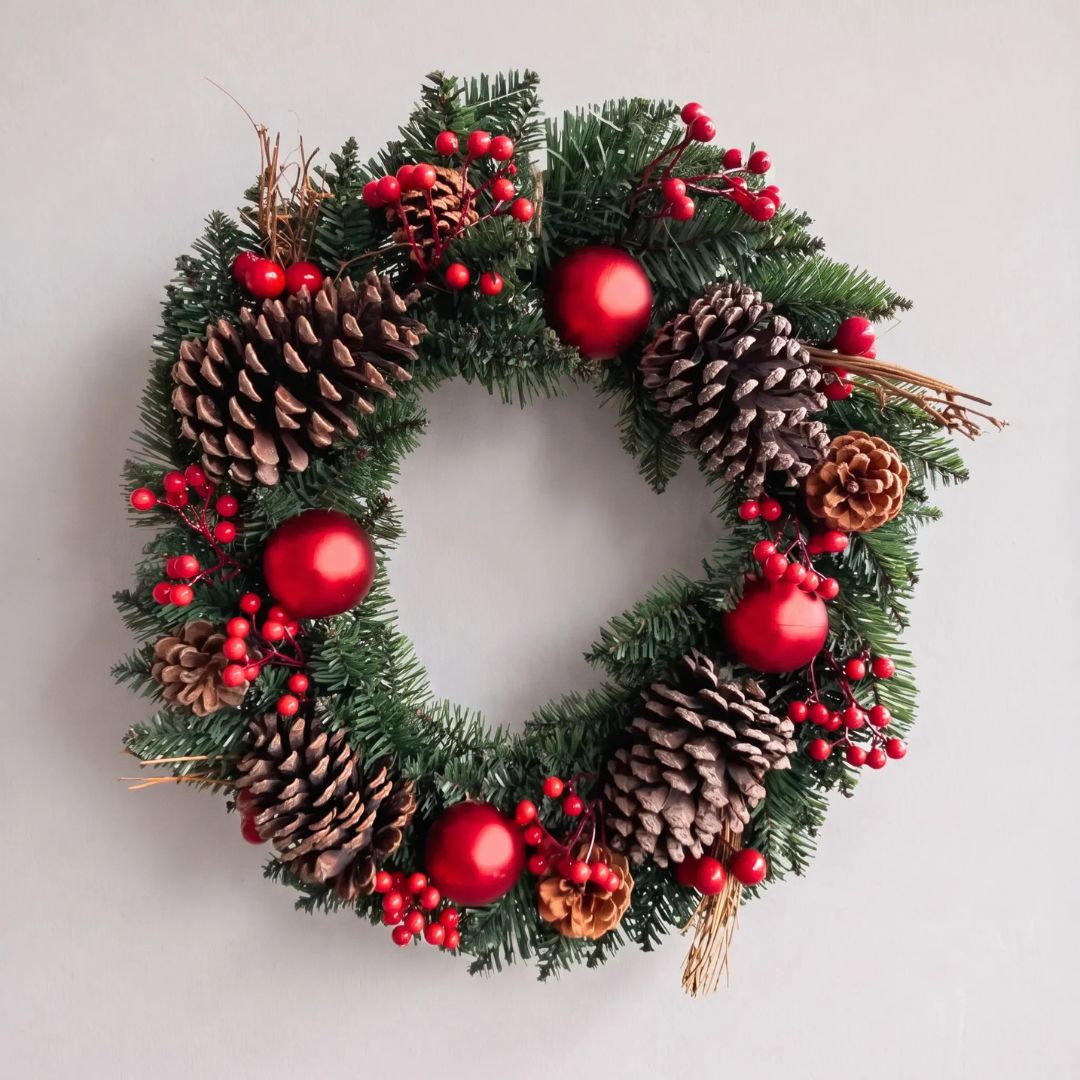 Premium 50cm Minimalist Christmas Wreath - Lush Artificial Evergreen Foliage for Front Doors and Modern Japandi Interiors in Singapore - Speckled Space