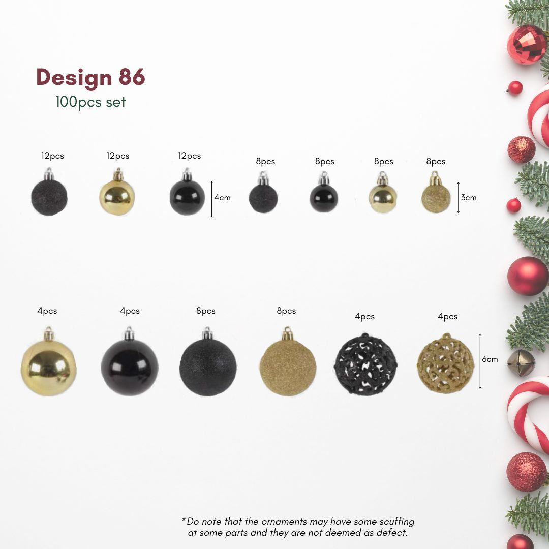 A glamorous Christmas tree in a Singapore home decorated with classic black and gold glossy and glitter baubles.