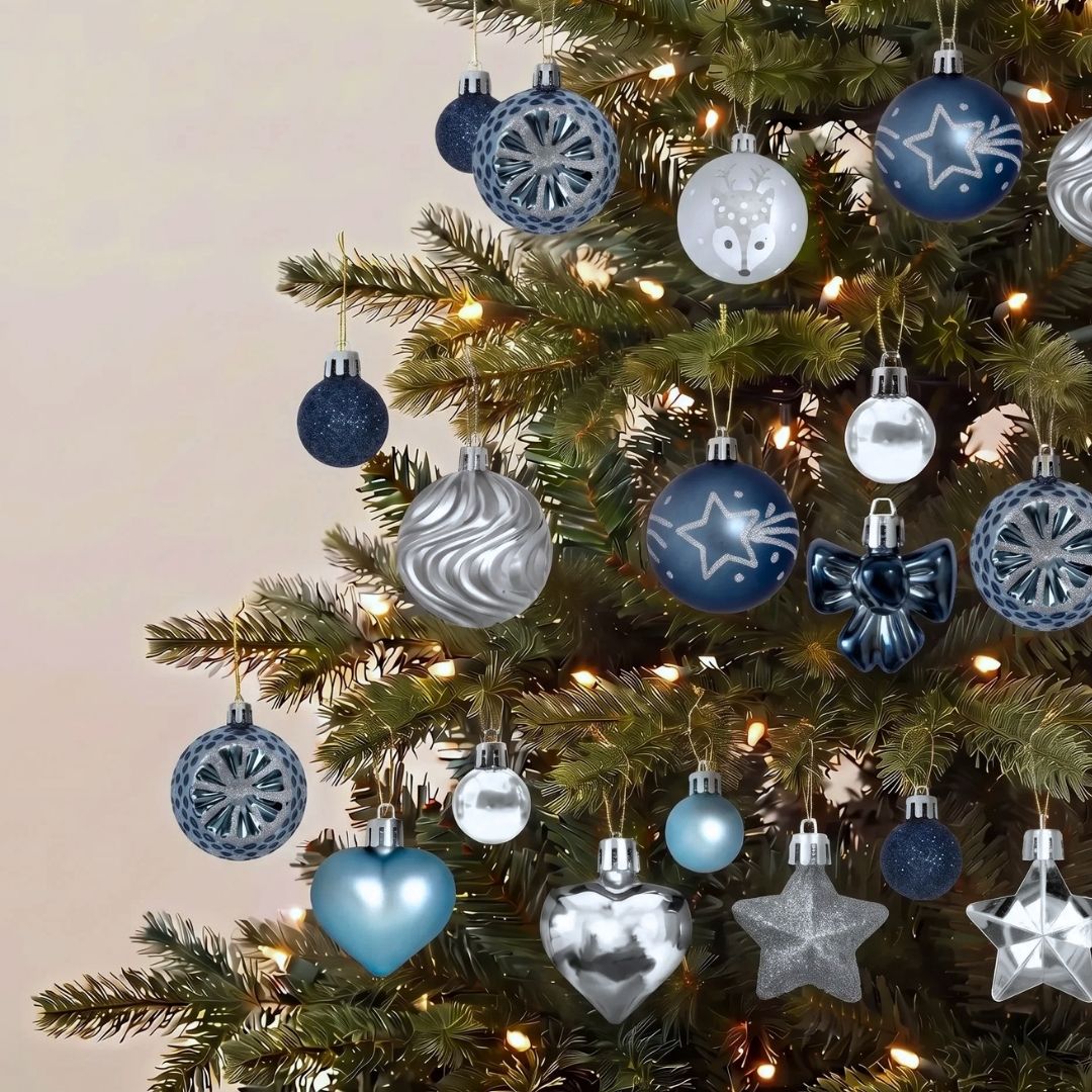 Blue Silver Christmas Ornament set for Christmas tree for Singapore homes