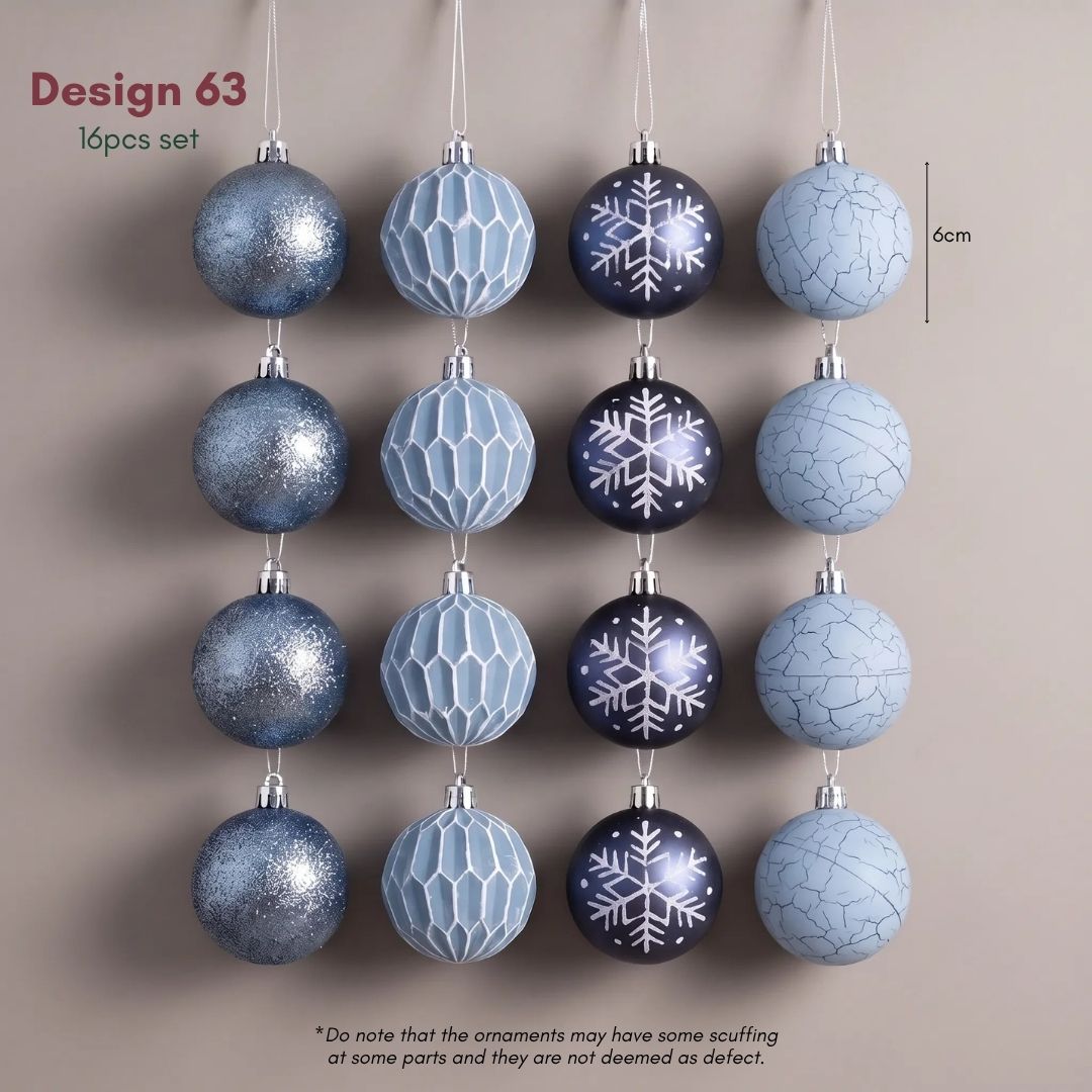 Blue Christmas Hanging Baubles Ornament - 16pcs (D63)