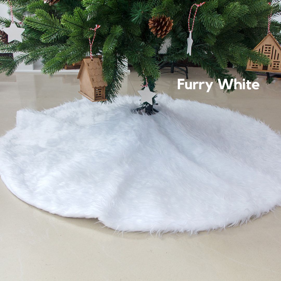 Furry White Christmas Tree Skirting