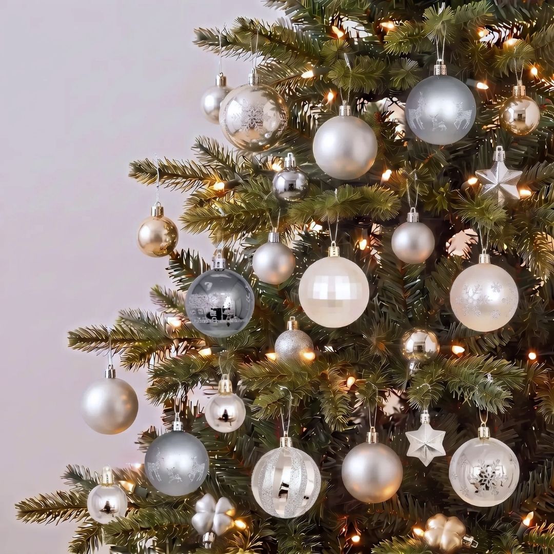 Gold Silver Christmas Ornament -shatterproof ornament set styled on Christmas Tree - Singapore homes 