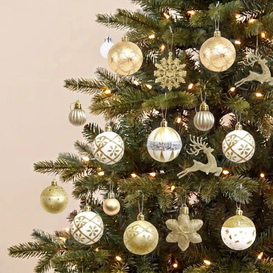 Gold White 45pcs shatterproof bauble ornament set styled on Christmas Tree