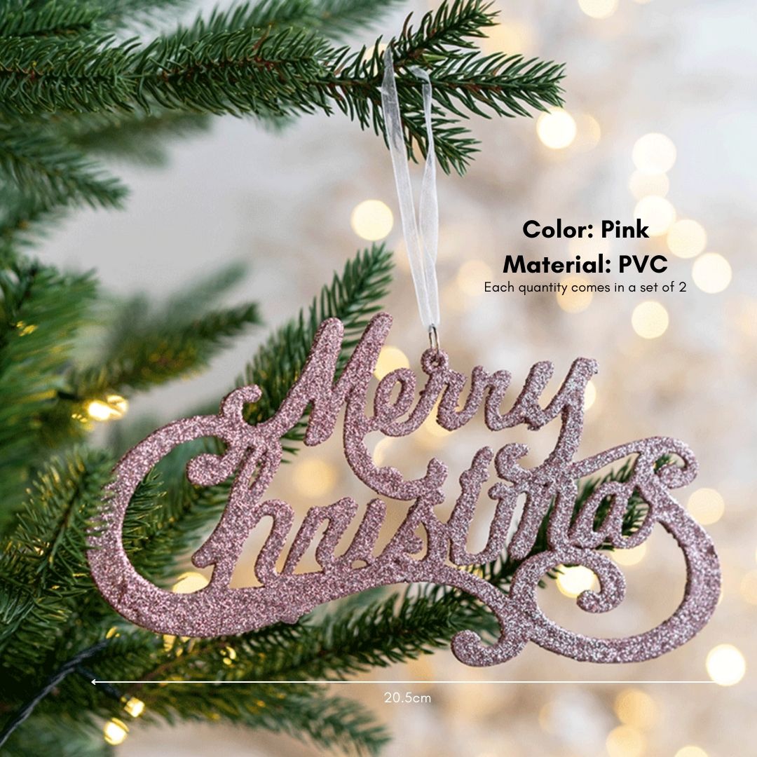 "Merry Christmas" Glitter Hanging Decoration - Pink