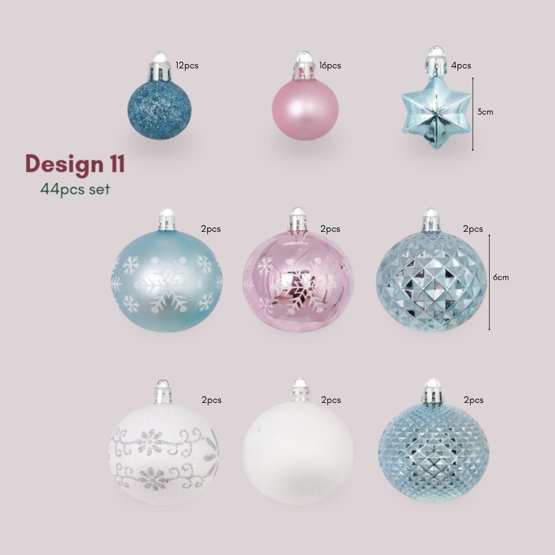 Pastel Blue Pink 44pcs Set Christmas Baubles ornament set styled on Christmas tree - Singapore homes - Speckled Space