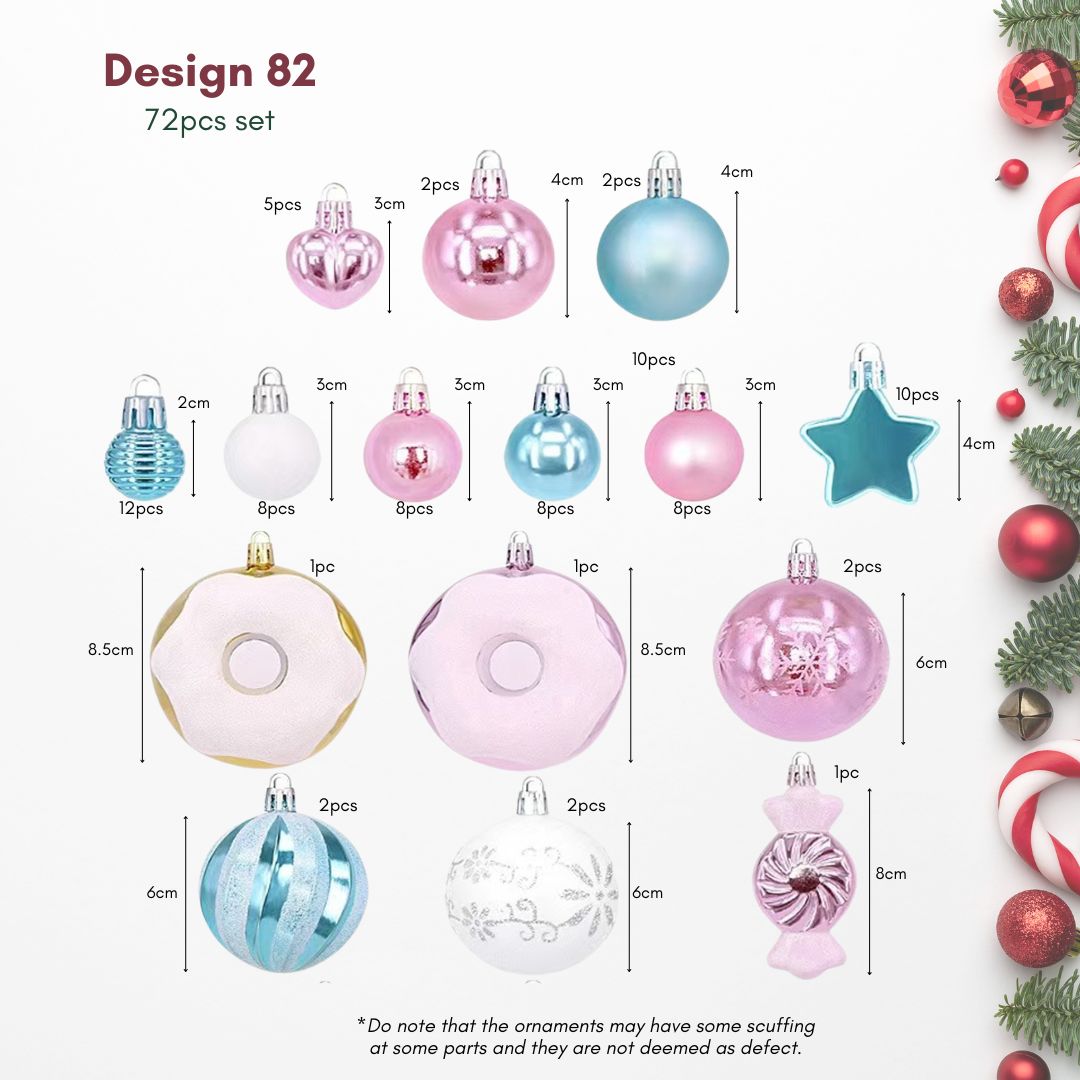A dreamy, whimsical Christmas tree in a Singapore home decorated with pastel pink and blue glossy and glitter baubles.
