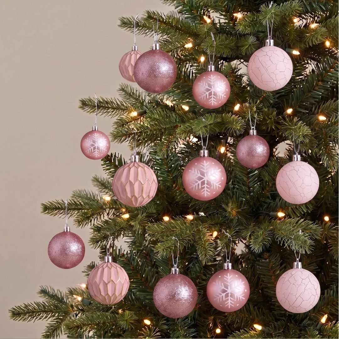 Pastel Pink Christmas Hanging Baubles Ornament - 16pcs (D61)