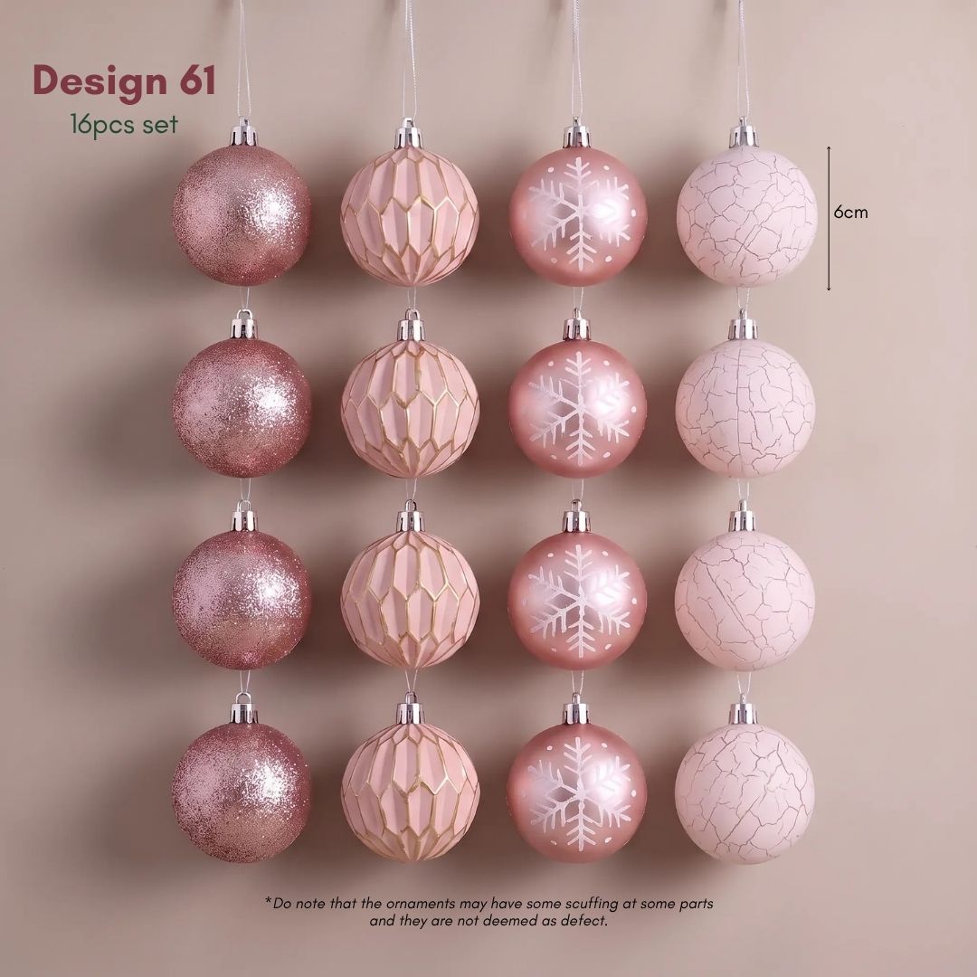 Pastel Pink Christmas Hanging Baubles Ornament - 16pcs (D61)