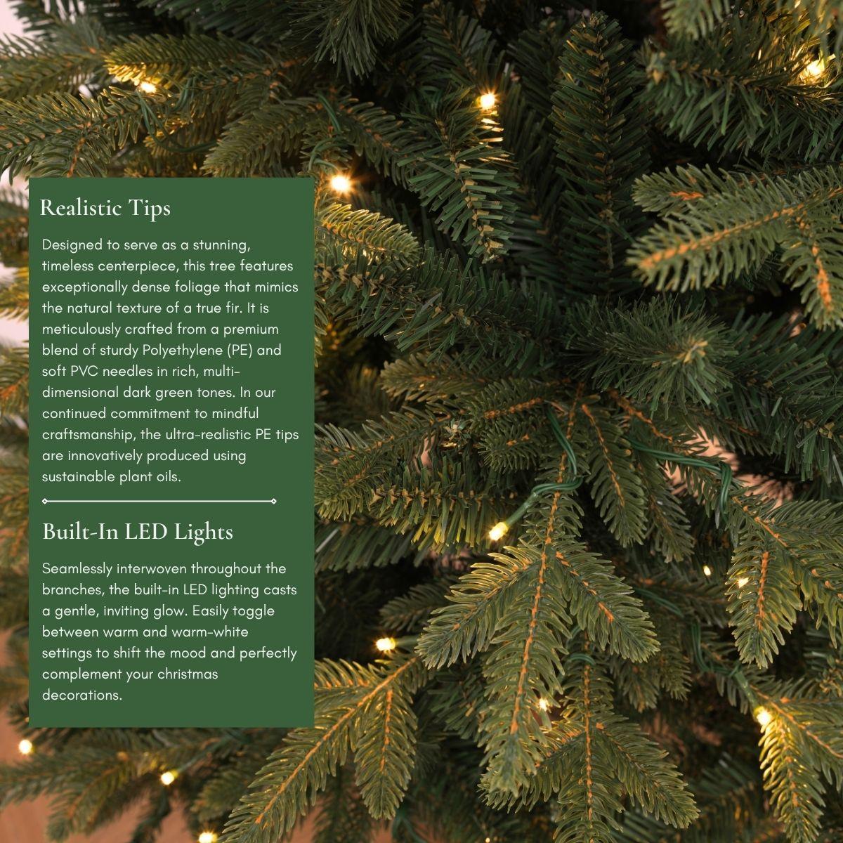 Close-up of realistic Florentine Fraser Fir Christmas tree branches crafted from sustainable plant oils. A luxury choice over Masons Home Decor in Singapore.