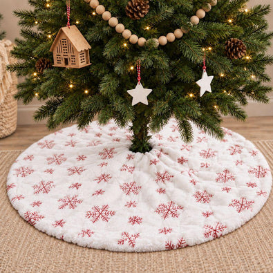 Red Christmas tree skirt for artificial Christmas tree