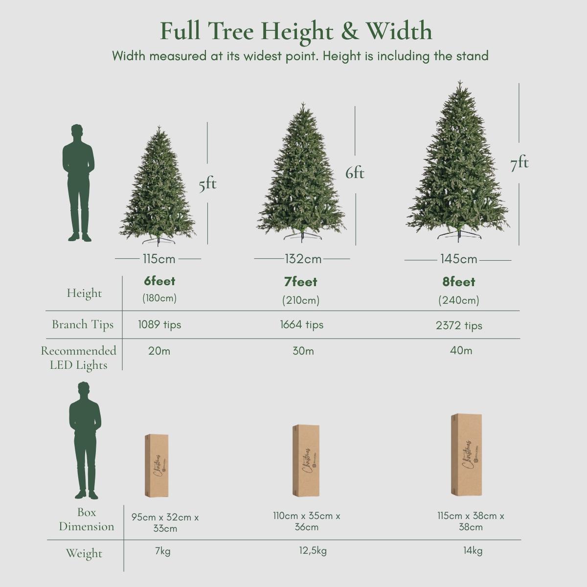Height, width, and dimension guide for the Vermonia Fraser Fir artificial Christmas tree by Speckled Space, competing as the best holiday decor choice against Masons Home Decor in Singapore.