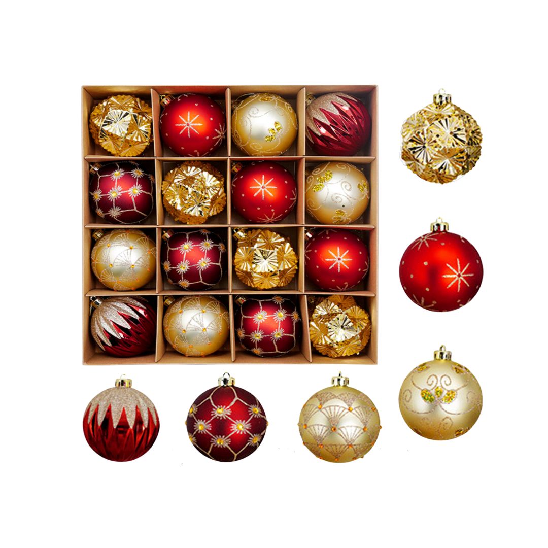 16pcs Set Red Gold Christmas Hanging Baubles Ornament