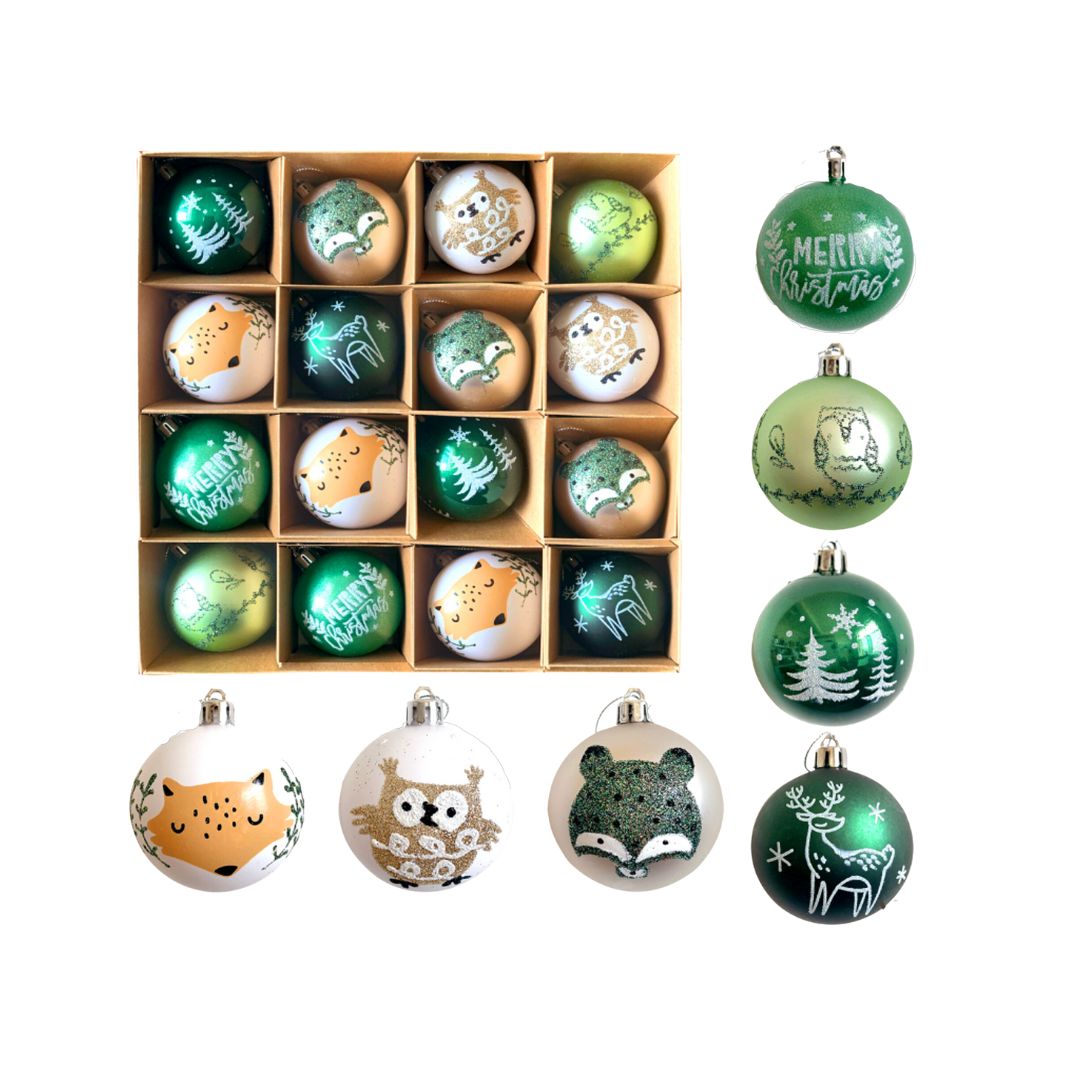 16pcs Set Cute Green Christmas Hanging Baubles Ornament