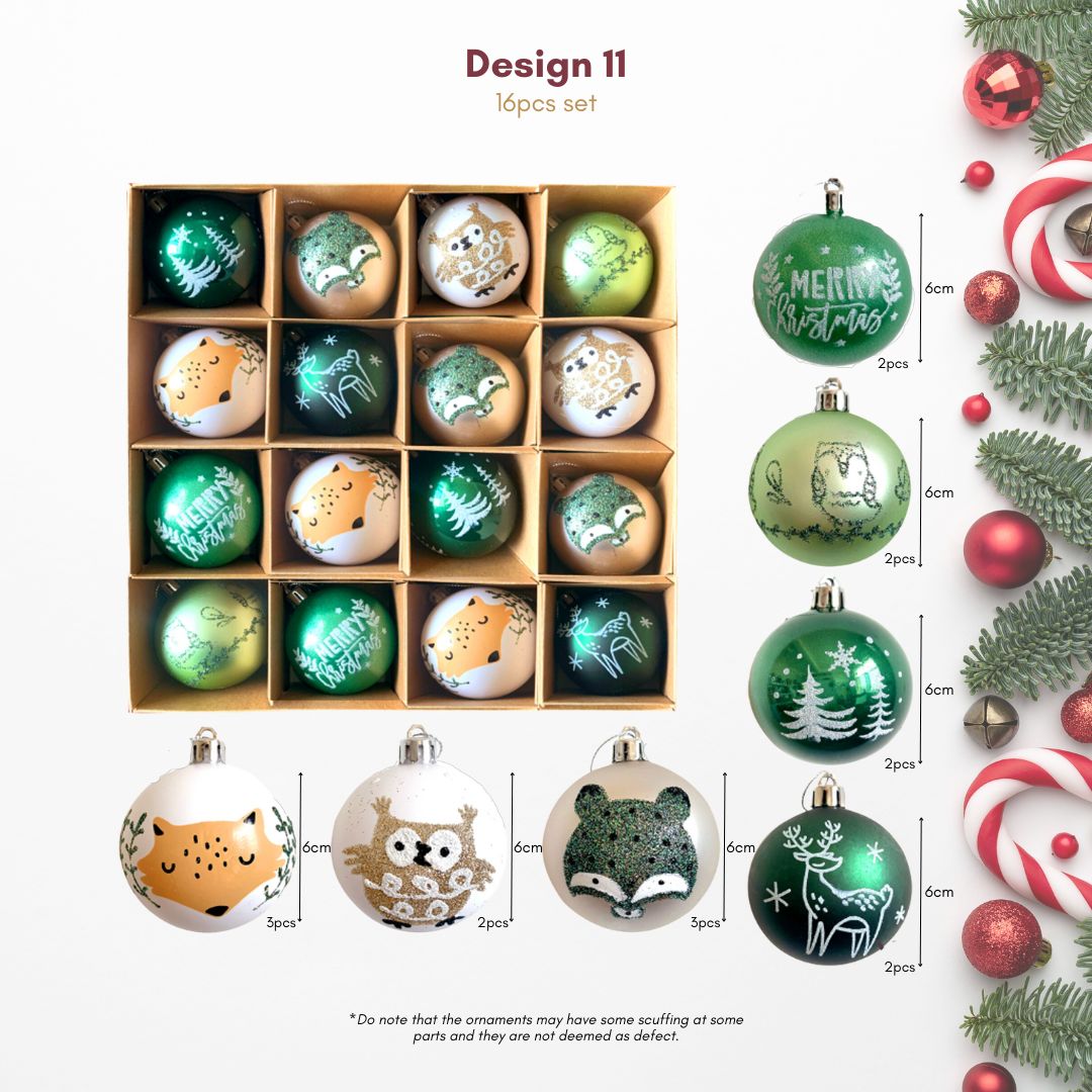 16pcs Set Cute Green Christmas Hanging Baubles Ornament