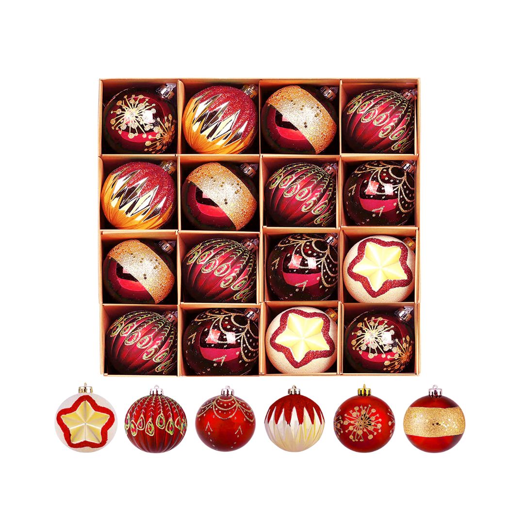 16pcs Set Gold Red Christmas Hanging Baubles Ornament