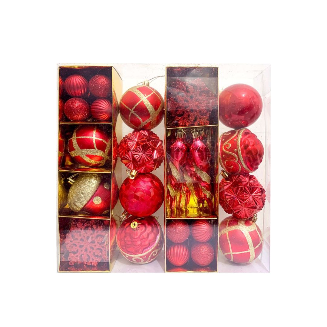 62pcs Set Red Christmas Hanging Baubles Ornament