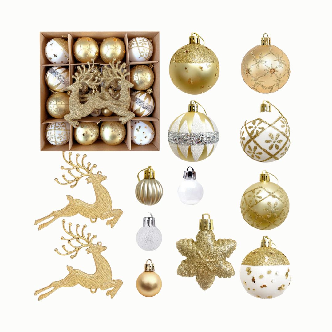 36pcs Set White Gold Christmas Hanging Baubles Ornament