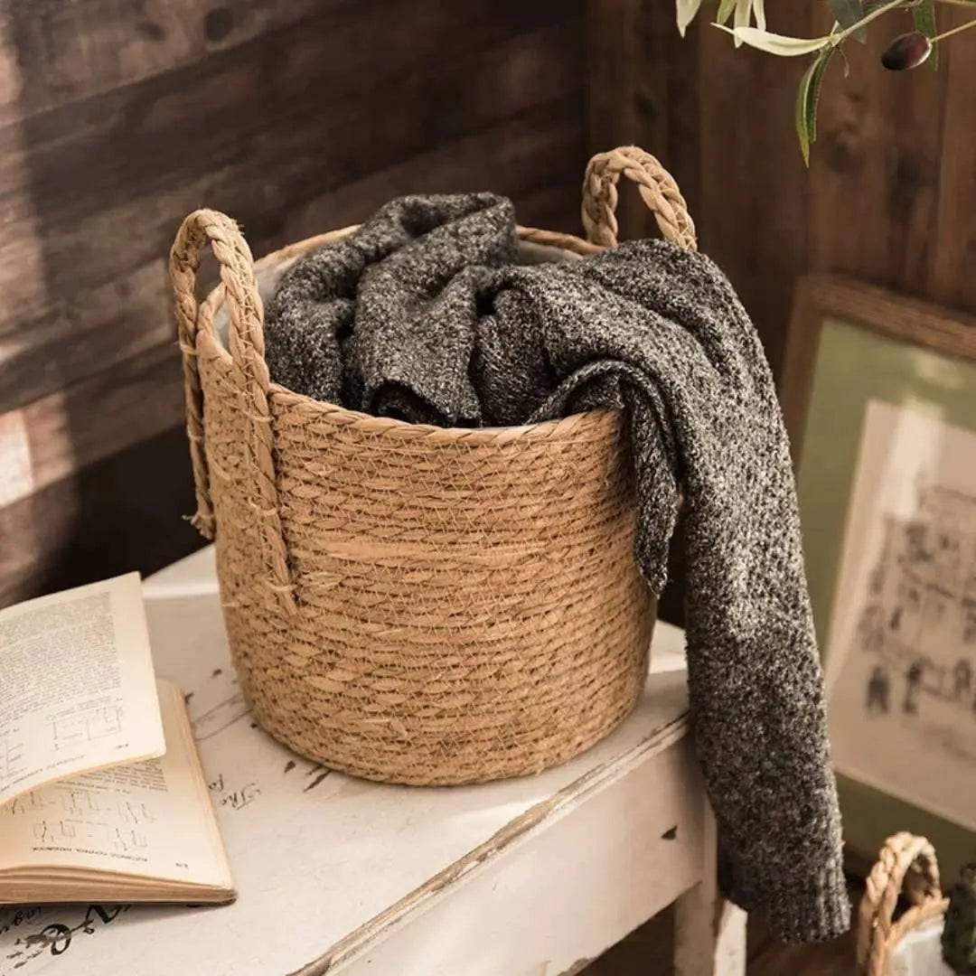 Norea Hand Made Seagrass Woven Plant Basket-Speckled Space