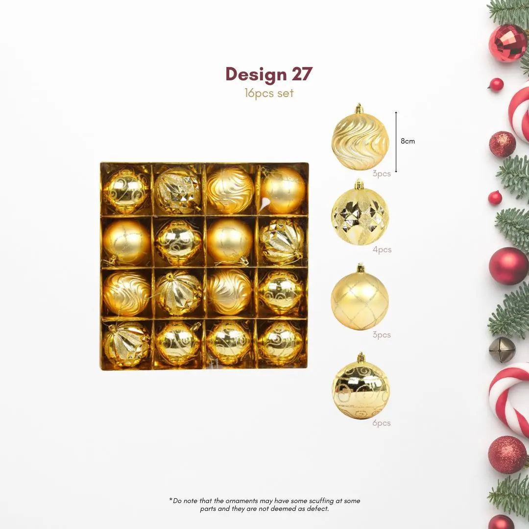 16pcs Set 8cm Gold Christmas Hanging Baubles Ornament (D27)-Speckled Space