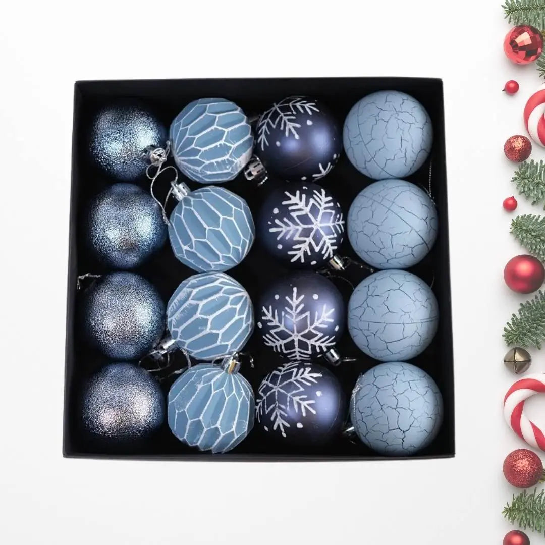 16pcs Set Blue Christmas Hanging Baubles Ornament (D63)-Speckled Space