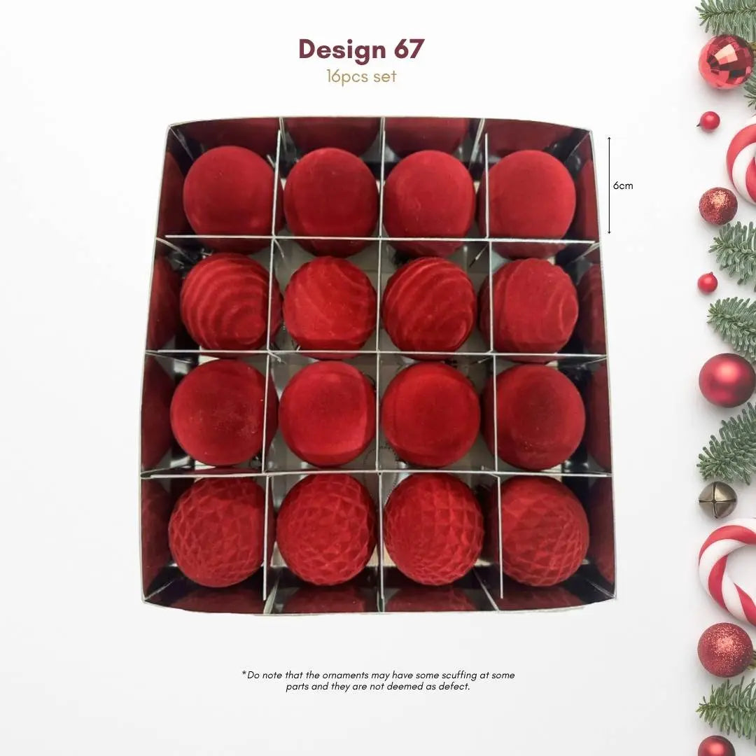16pcs Set Red Velvet Christmas Hanging Baubles Ornament (D67)-Speckled Space