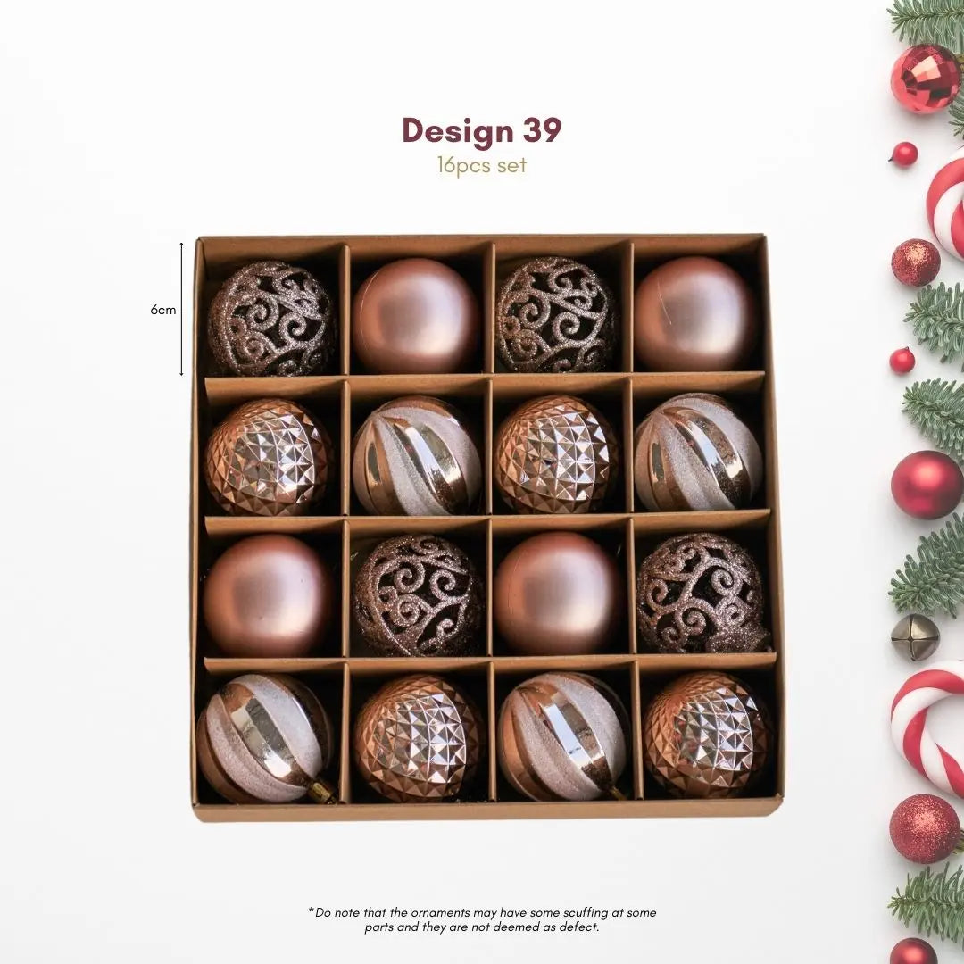 16pcs Set Rose Gold Christmas Hanging Baubles Ornament (D39)-Speckled Space