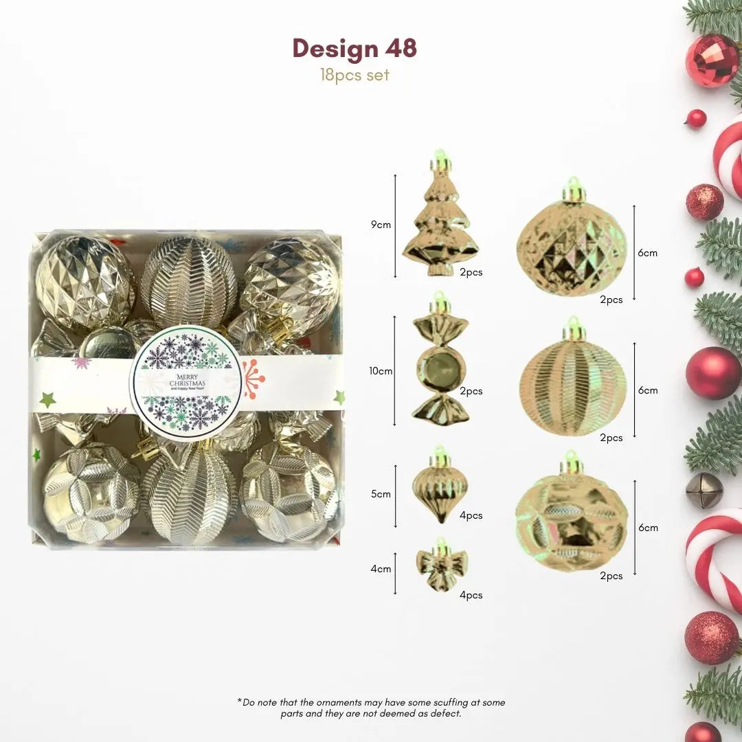 18pcs Set Gold Christmas Hanging Baubles Ornament (D48)-Speckled Space